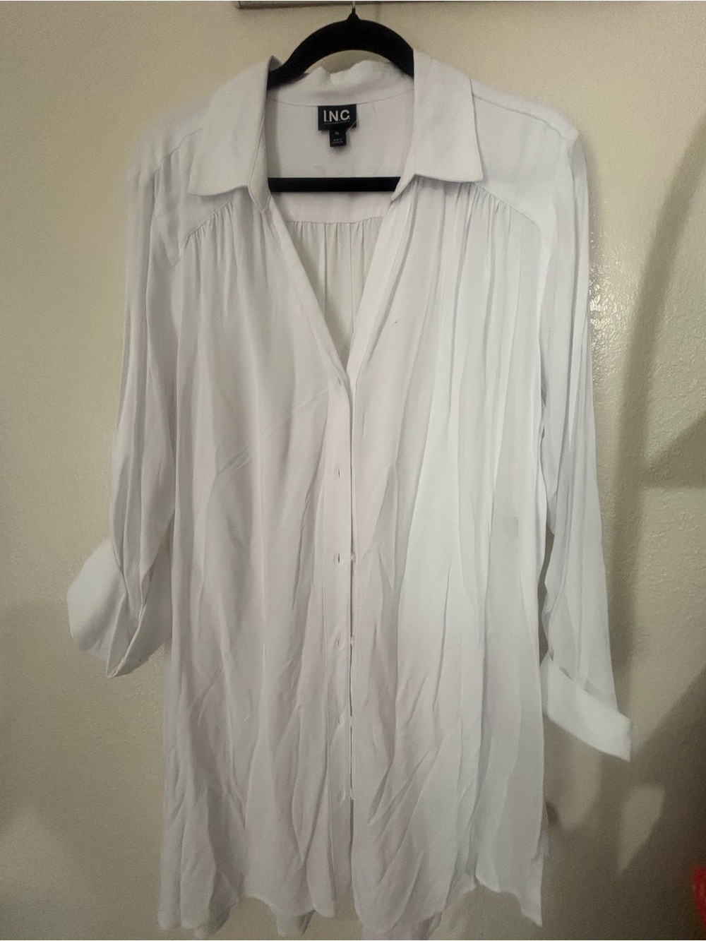 INC International Concepts White Pleated Collared Tunic